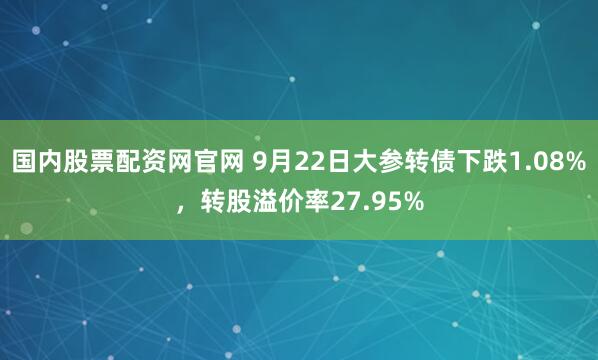 国内股票配资网官网 9月22日大参转债下跌1.08%，转股溢价率27.95%